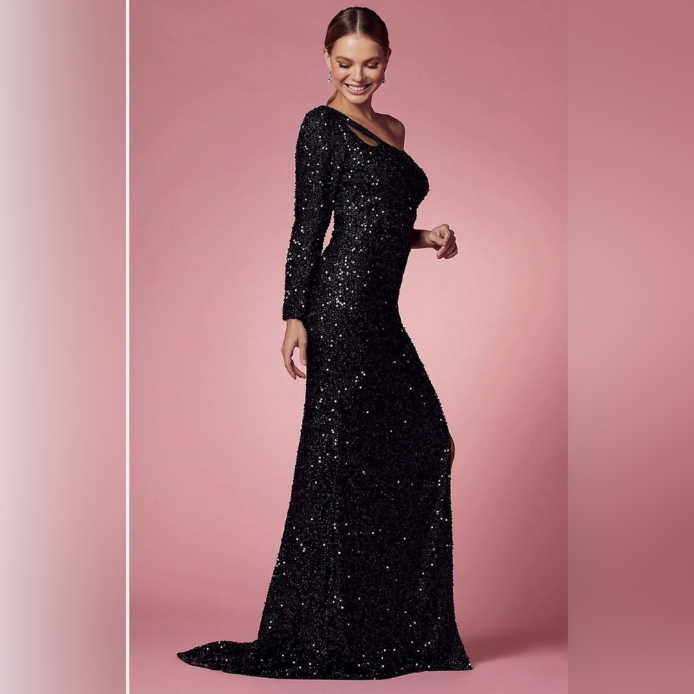 Fashion Nova Black One Shoulder Sequin Dress - Picture 1 of 6